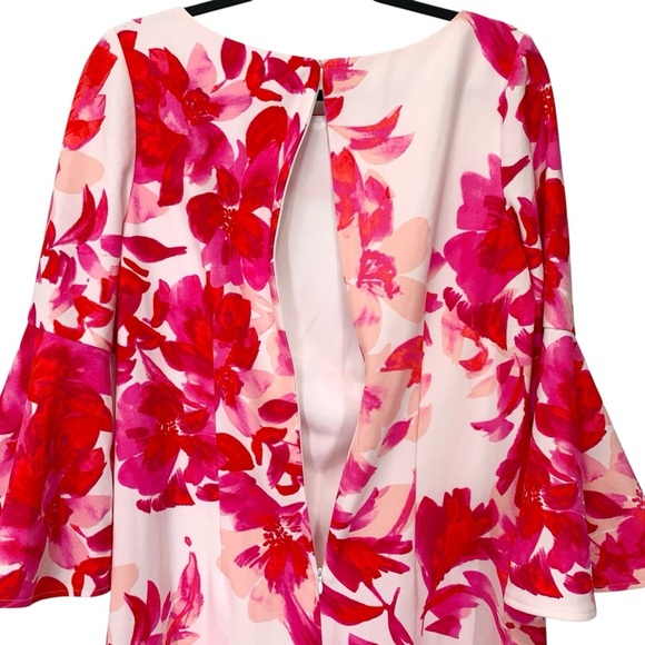 Eliza J Dress Womens 10 Pink White Floral Long Sleeve Wedding Event Modest - Picture 5 of 9